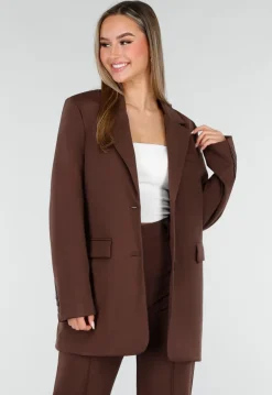 Bruine Oversized Stretch Blazer met Schoudervullingen