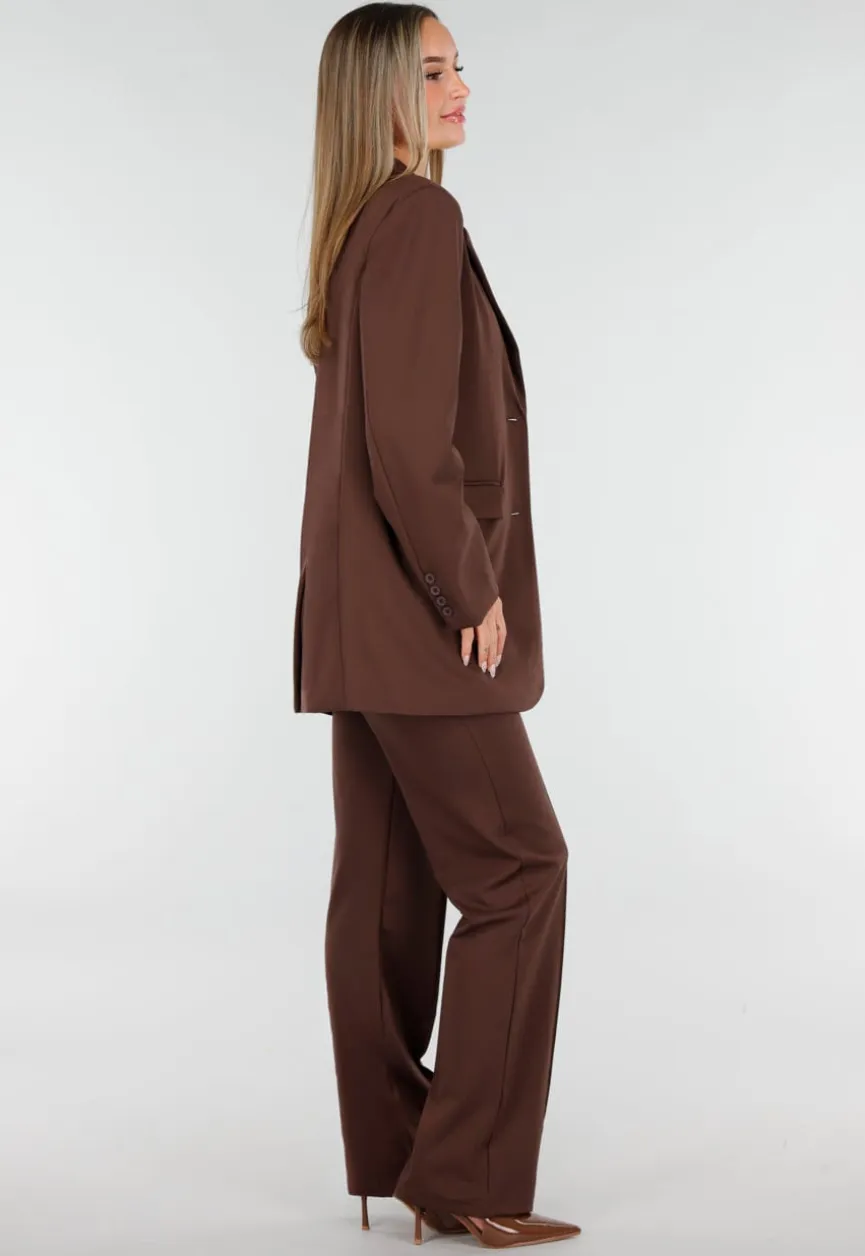 Bruine Oversized Stretch Blazer met Schoudervullingen