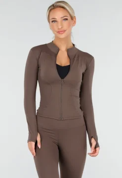 Bruine 2-Piece met Strakke Legging en Rits Vestje