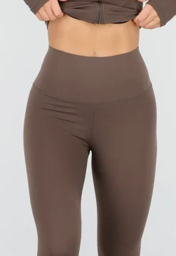 Bruine 2-Piece met Strakke Legging en Rits Vestje