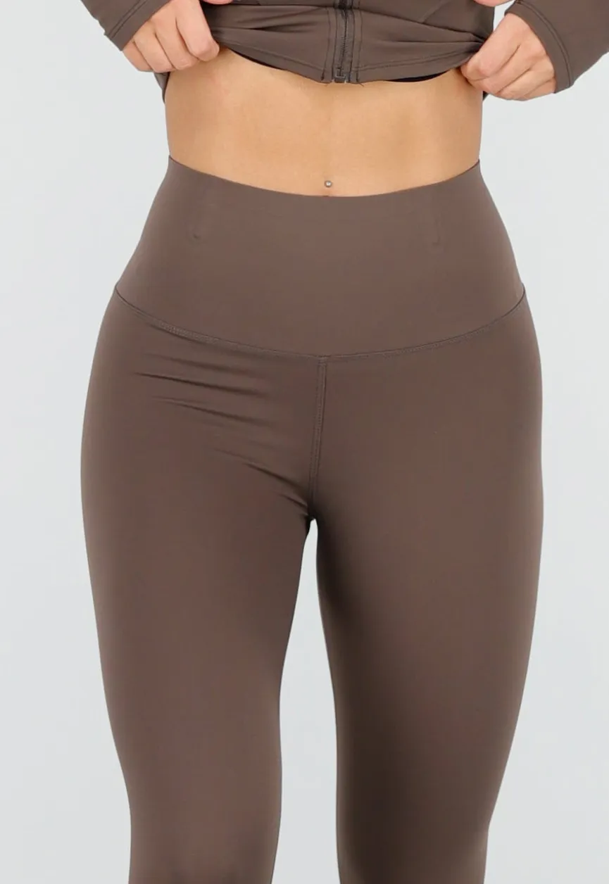 Bruine 2-Piece met Strakke Legging en Rits Vestje