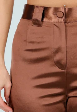 Bruine Satijnen Pantalon met Hoge Taille