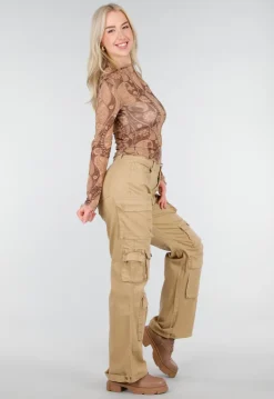 Bruine Semi-Transparante Mesh Top met Paisley Print
