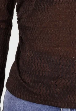 Bruine Semi Transparante Mesh Top met Lange Mouwen