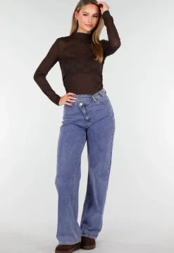 Bruine Semi Transparante Mesh Top met Lange Mouwen