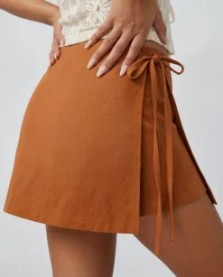 Bruine Skort met Overslag en Striksluiting