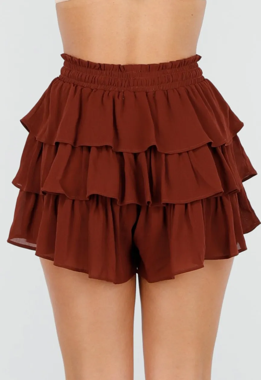 Bruine Skort met Ruches en Stretch