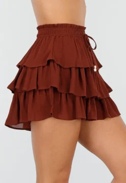 Bruine Skort met Ruches en Stretch