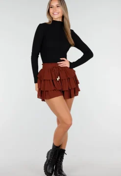 Bruine Skort met Ruches en Stretch