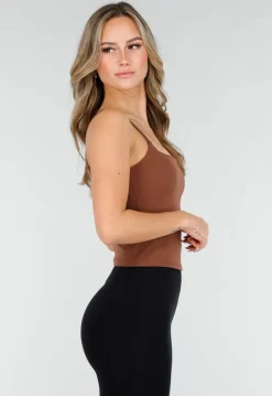 Bruine Spaghetti Strap Crop Top met Pads
