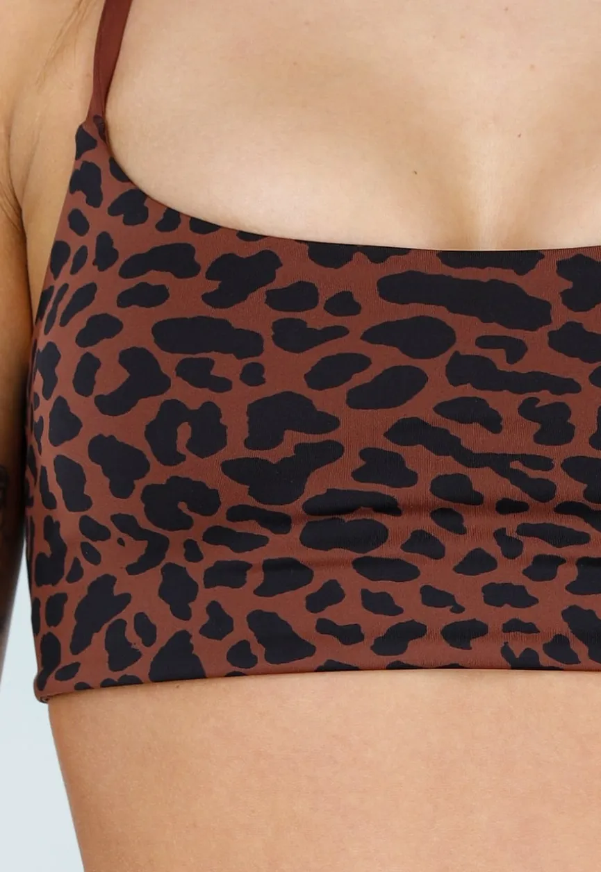 Bruine Sporttop met Leopardprint en Pads