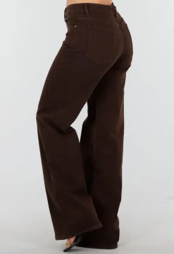 Bruine Straight Leg Stretch Jeans met Hoge Taille en Rechte Pijpen