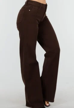 Bruine Straight Leg Stretch Jeans met Hoge Taille en Rechte Pijpen