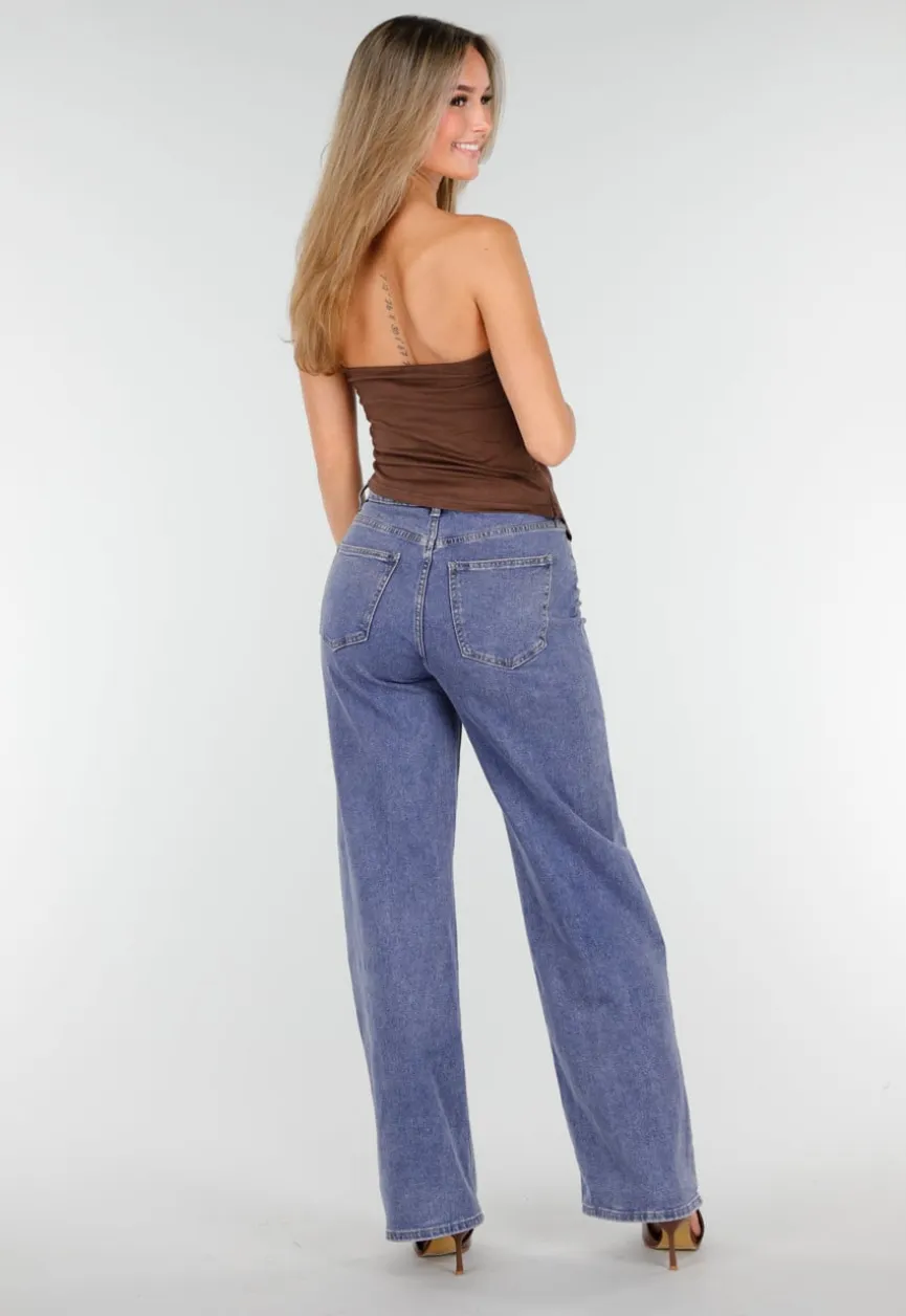 Bruine Strapless Suede Top met Stretch en Plooien