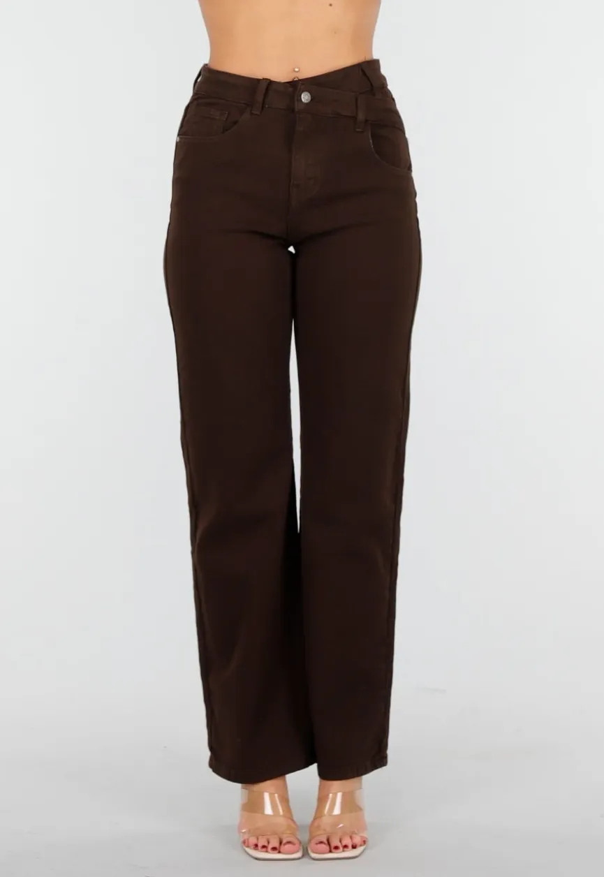 Bruine Stretch Jeans met Rechte Pijpen