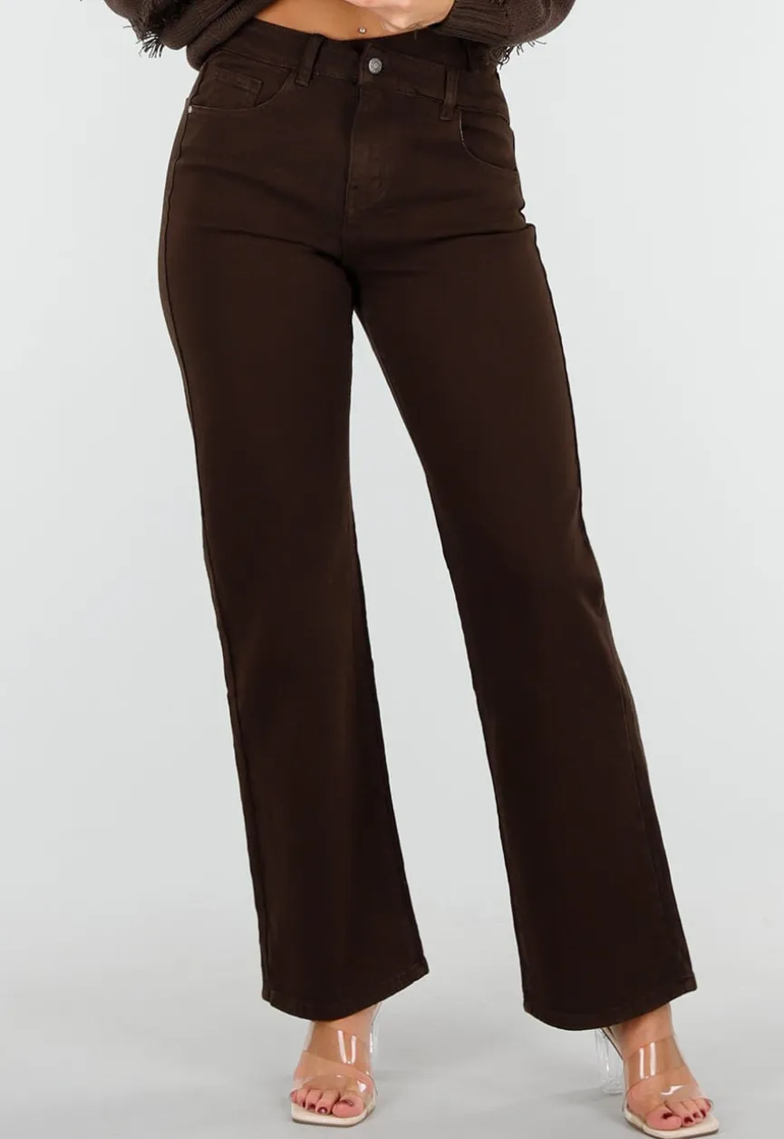 Bruine Stretch Jeans met Rechte Pijpen