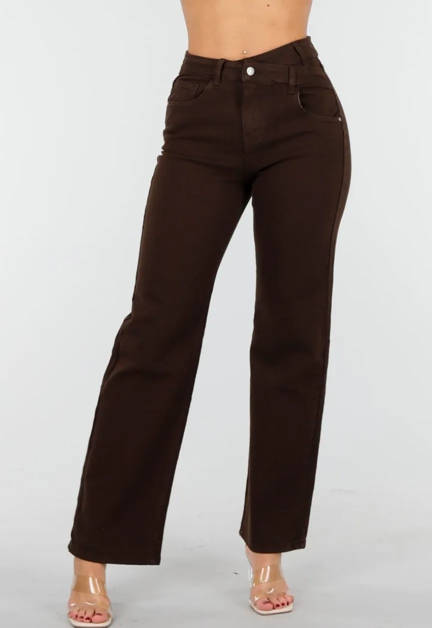 Bruine Stretch Jeans met Rechte Pijpen