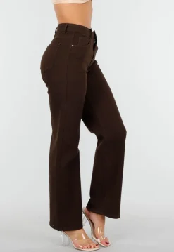 Bruine Stretch Jeans met Rechte Pijpen