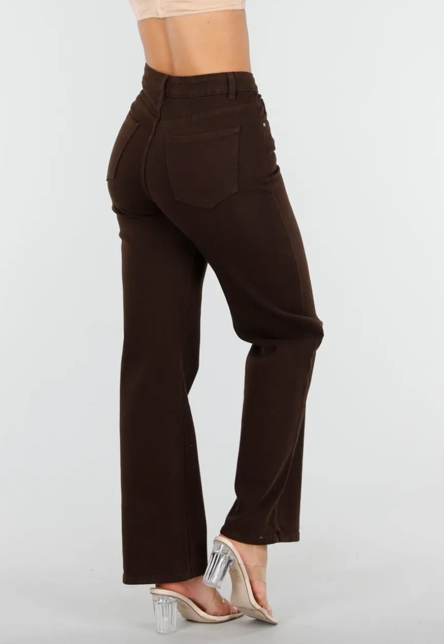 Bruine Stretch Jeans met Rechte Pijpen