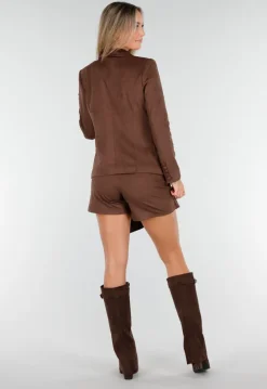 Bruine Stretch Suede Double Breasted Blazer
