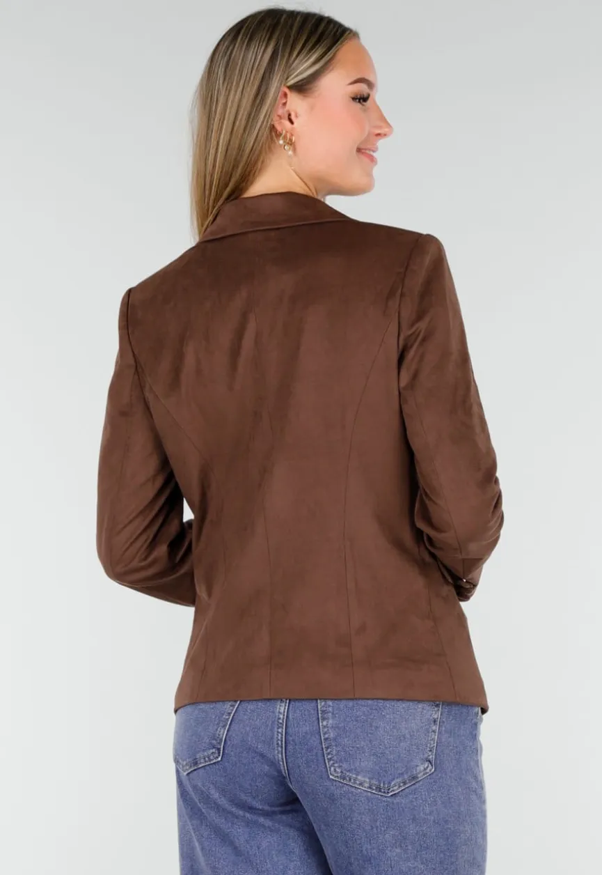 Bruine Stretch Suede Double Breasted Blazer