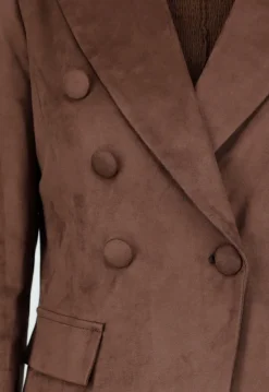 Bruine Stretch Suede Double Breasted Blazer