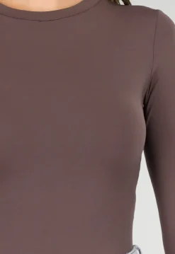 Bruine String Bodysuit met Lange Mouwen en Stretch