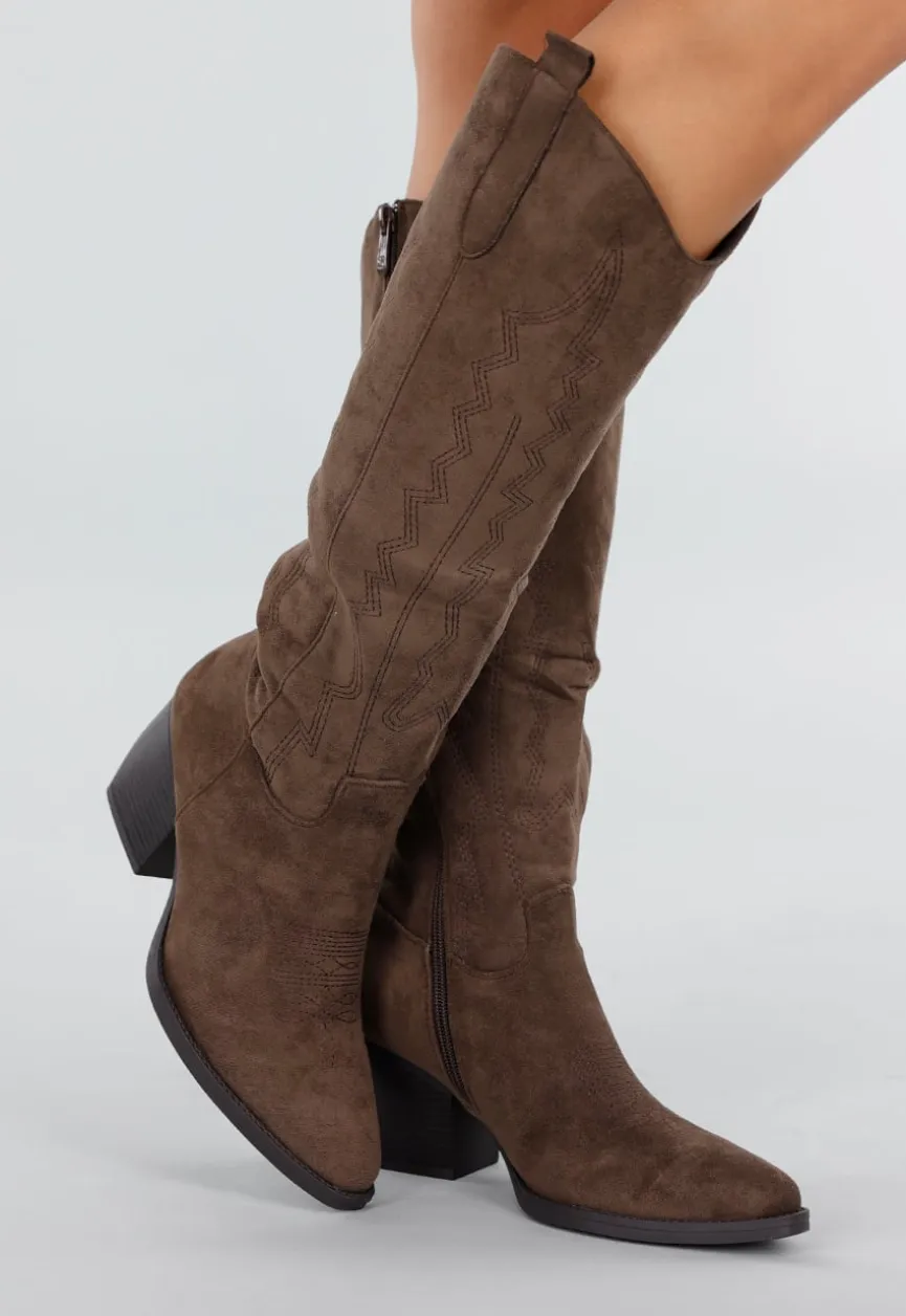 Bruine Suède Cowboyboots met Hak