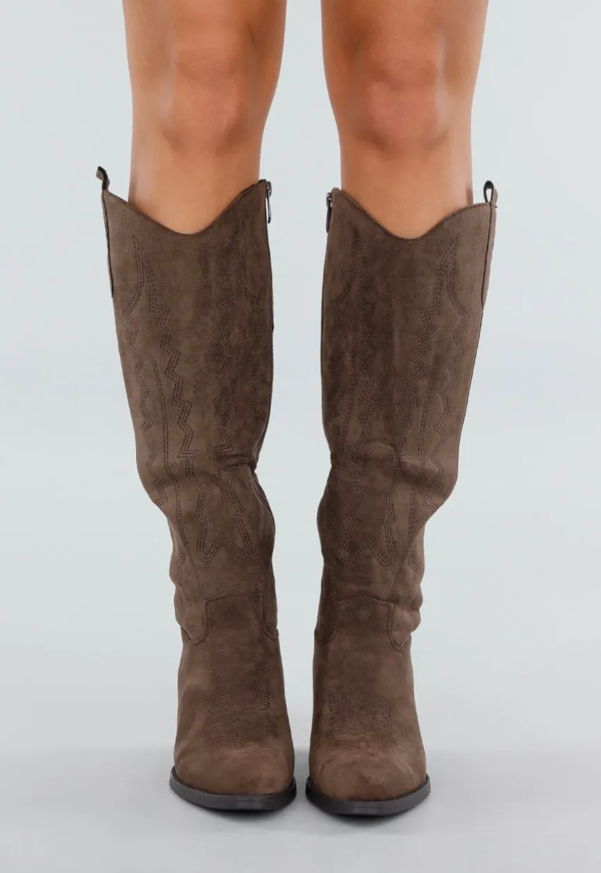 Bruine Suède Cowboyboots met Hak
