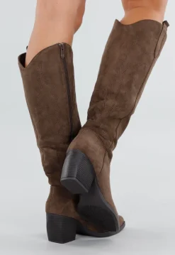 Bruine Suède Cowboyboots met Hak