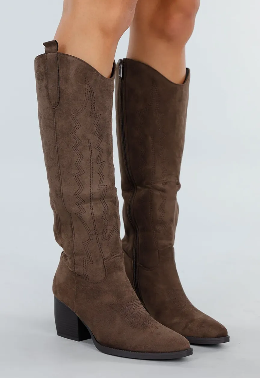 Bruine Suède Cowboyboots met Hak