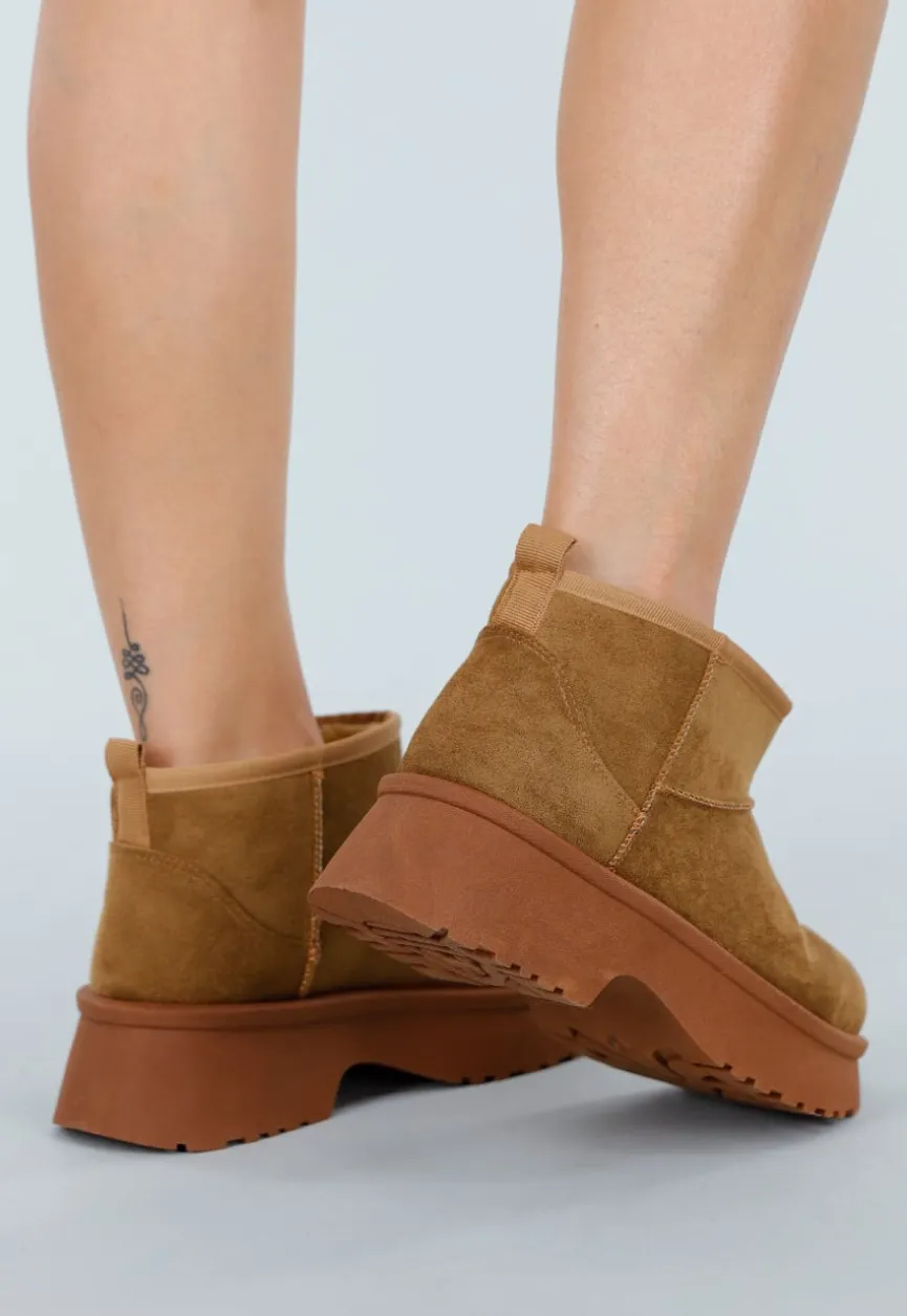 Bruine Suede Snowboots met Voering
