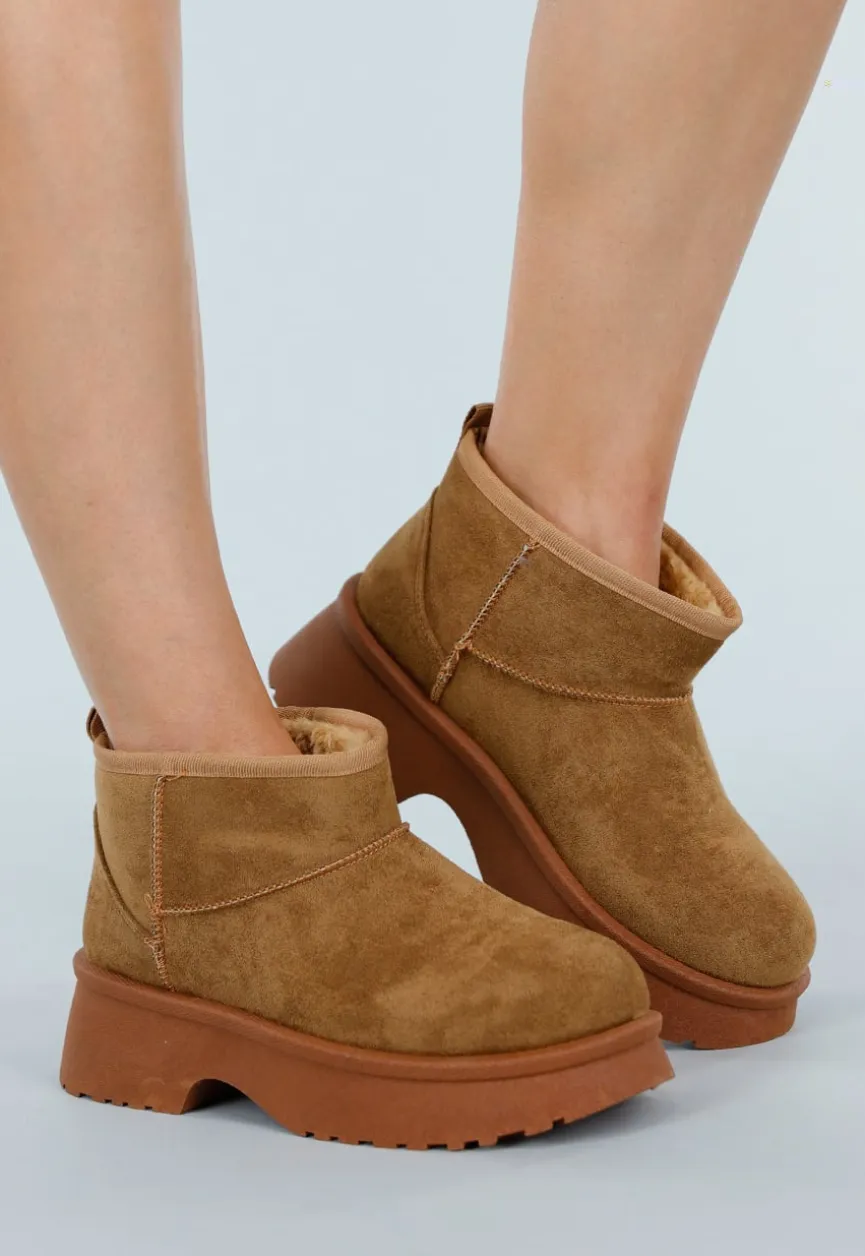 Bruine Suede Snowboots met Voering