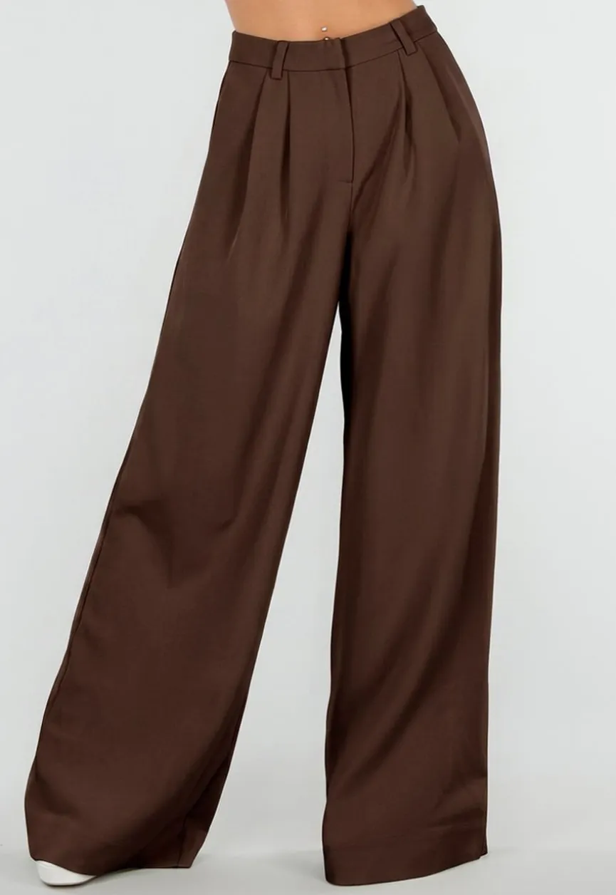 Bruine Tall Wide Leg Broek met Plooien