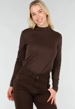 Bruine Top met Lange Mouwen en Col