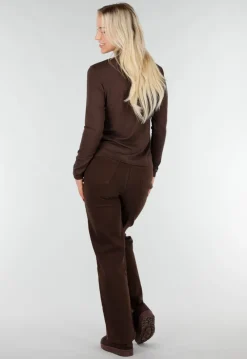 Bruine Top met Lange Mouwen en Col