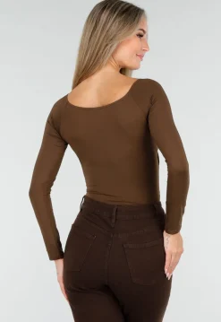 Bruine Top met Overslag en Lange Mouwen