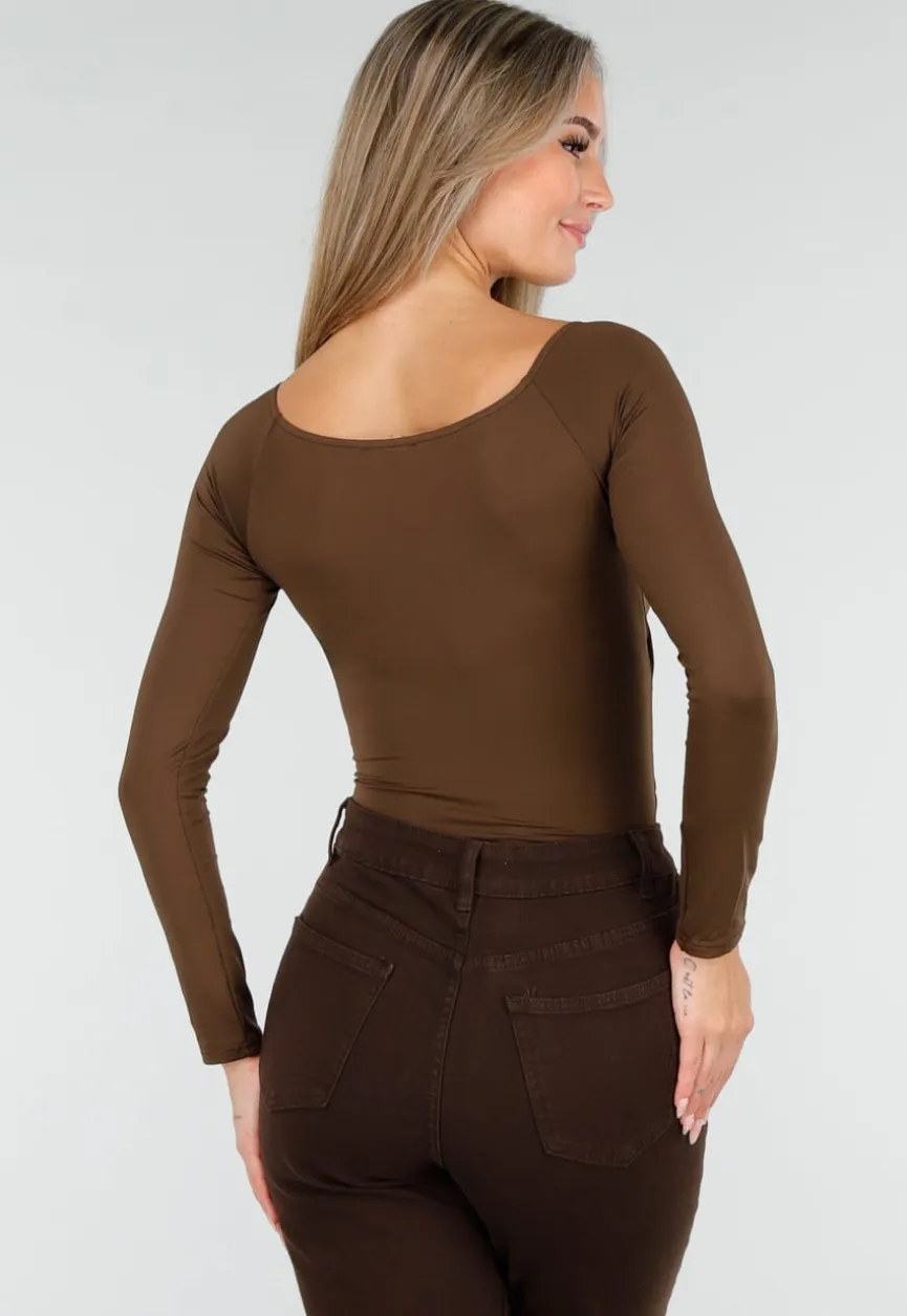 Bruine Top met Overslag en Lange Mouwen