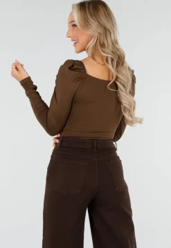 Bruine Top met Overslag en Lange Mouwen