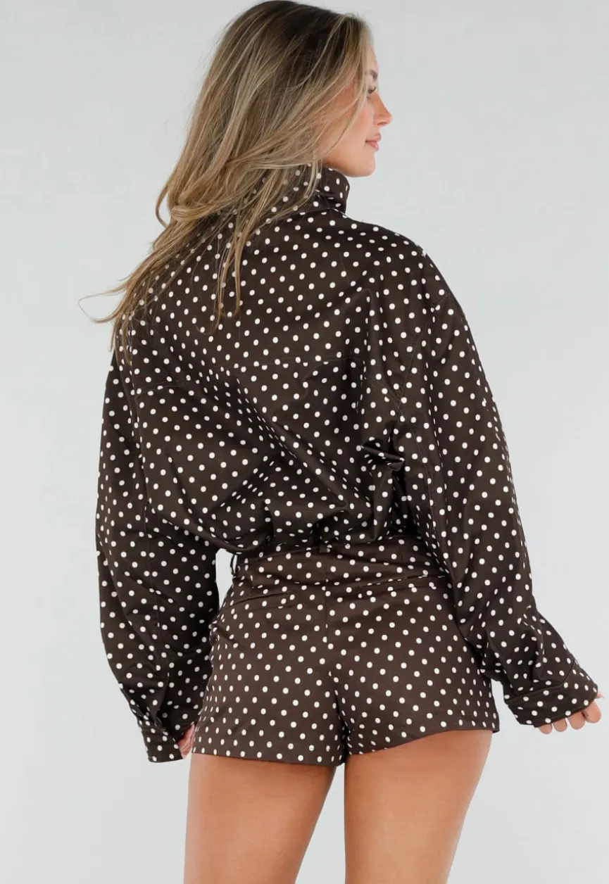 Bruine Tweedelige Polkadot Set met Jack en Short