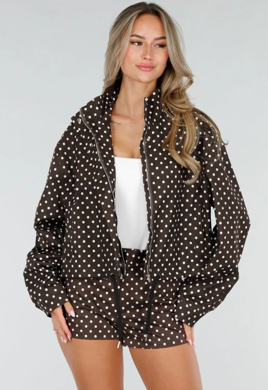 Bruine Tweedelige Polkadot Set met Jack en Short