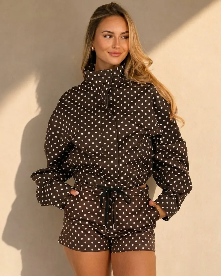 Bruine Tweedelige Polkadot Set met Jack en Short
