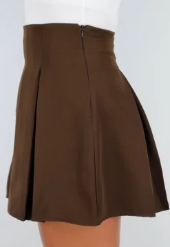 Bruine Tweedelige Set met Blazer met Veteraccent en Rok met Hoge Taille