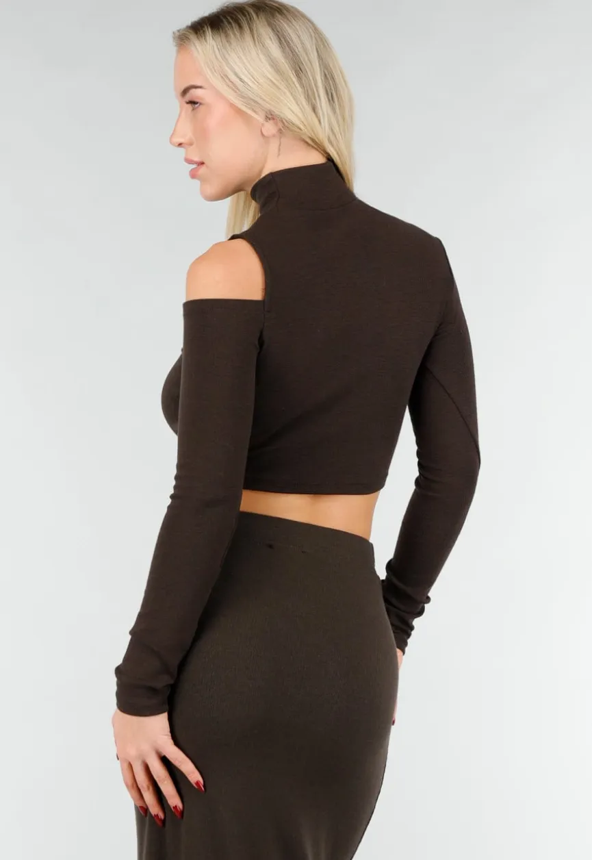 Bruine Two Piece Set met Cut Out