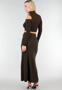 Bruine Two Piece Set met Cut Out
