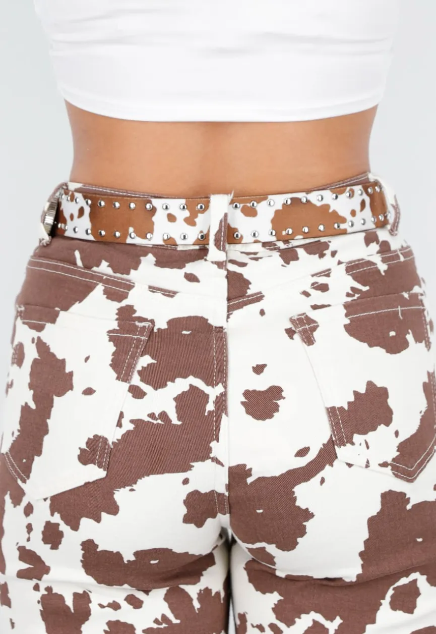 Bruine Western Riem met Koeienprint