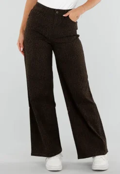 Bruine Wide Leg Jeans met Luipaardprint en Stretch