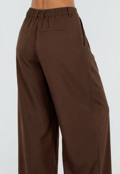 Bruine Wide Leg Pantalon met Hoge Taille en Plooien