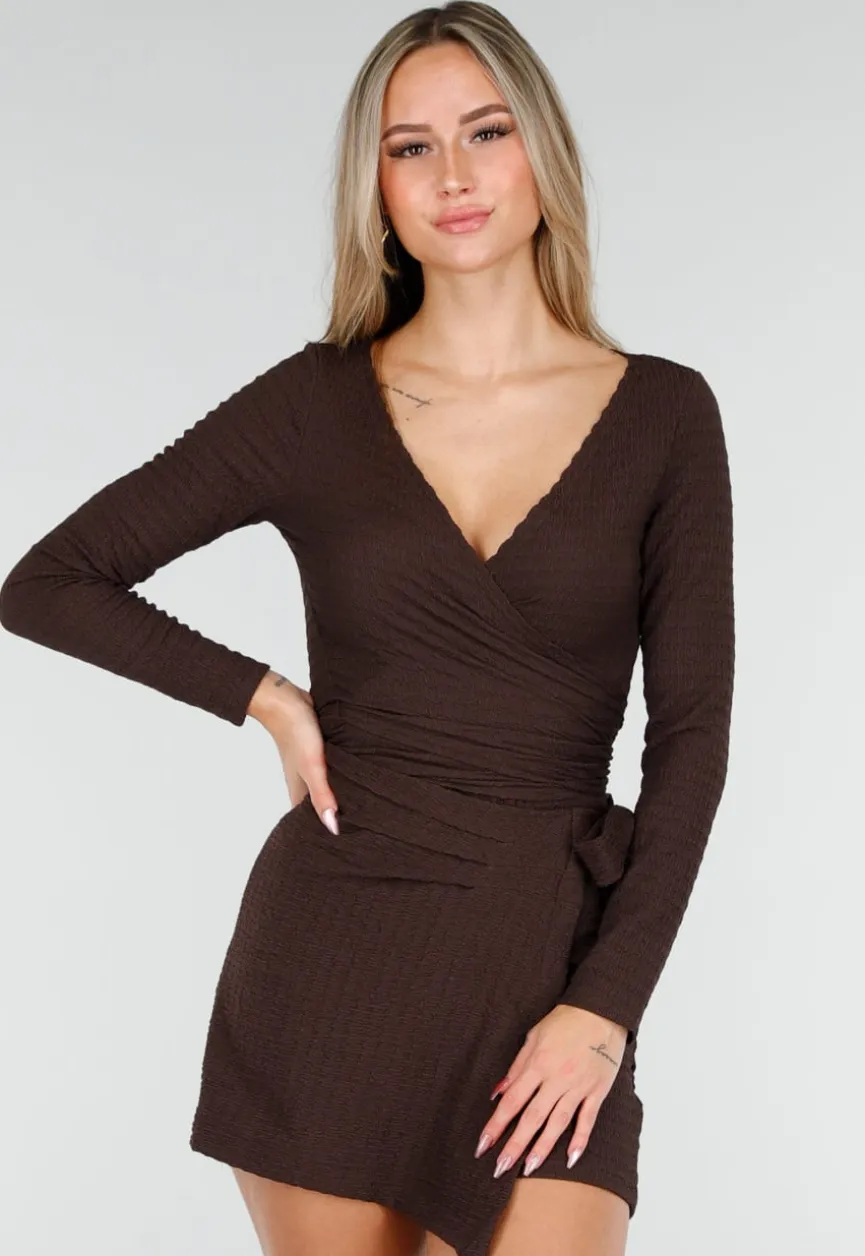 Bruine Wikkel Top met Lange Mouwen en Stretch