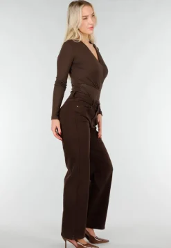 Bruine Wrap Bodysuit met Lange Mouw
